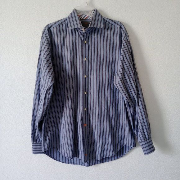 Thomas Dean Men's Cotton Striped Button-down Casual Shirt size Large - Picture 7 of 9